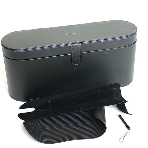 DYSON Hair Dryer Case Supersonic Presentation Black Leather Purple Stitching - Picture 1 of 6
